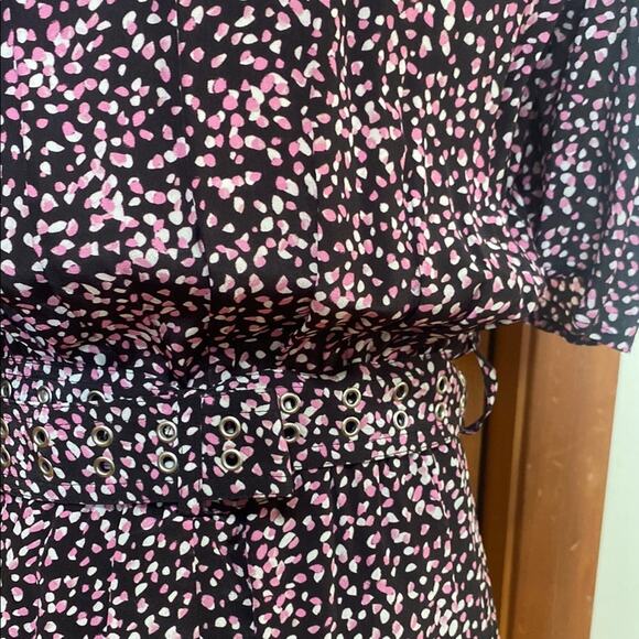 The Kooples Black Pink White Polka Dot Wrap Dress Puff Sleeves Belt Silver - 1 - Picture 7 of 11